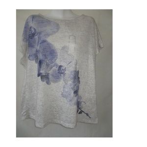 BLOUSE T-SHORT 2X PLUS GRAY SHORT SLEEVE FLOWERS
